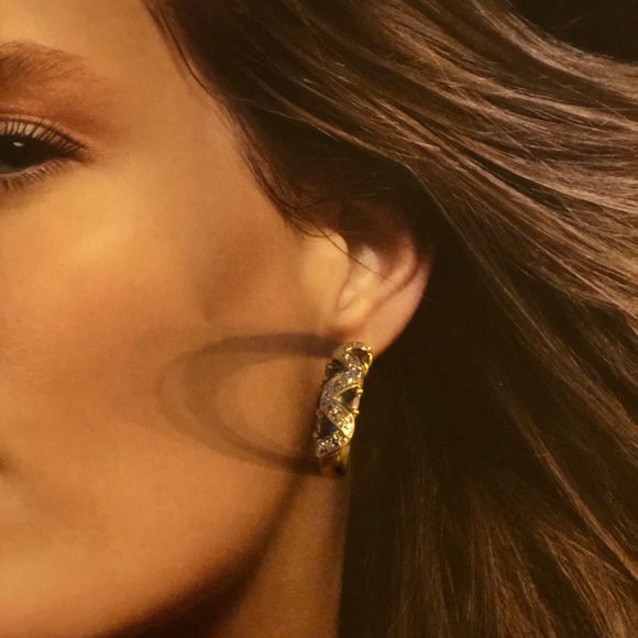 NEW tanzanite CZ gold half moon hoop earrings hoops gemstone - Picture 3 of 15